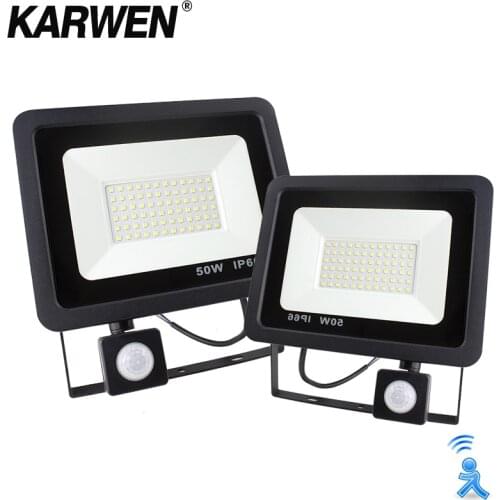 KARWEN Motion Sensor LED Flood light 10w 20w 30w 50w Waterproof IP66 Spotlight Outdoor 220V Outdoor Wall Lamp Led FloodLight