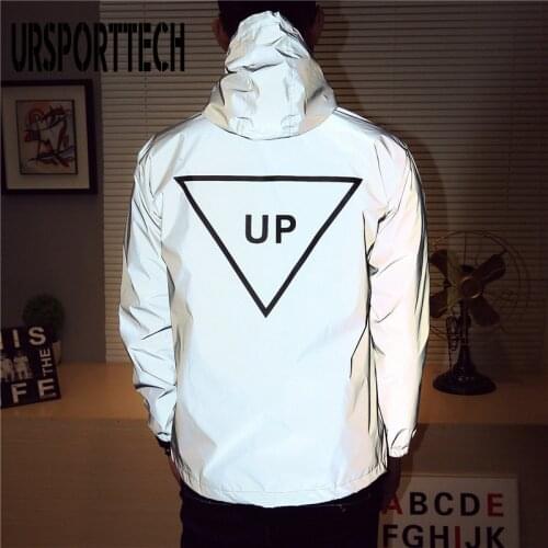 Hot Mens Jacket Hoodies Reflective Women Jackets Hip Hop Windbreaker Men Hooded Coats Streetwear Night Shiny Couple Jacket