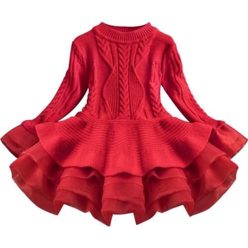 Knitted Sweater Dress for Girls Autumn Winter Clothes Ribbed Long Sleeve Kids Party Costume Casual Wear Princess Christmas Dress