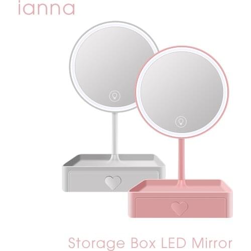 Ianna LM02 Storage Box Makeup 3 Colors Led Mirror HD Glass Table USB Desk Dressing Mirror with 5 Times Magnifier