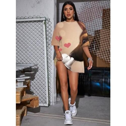 KYKU Dog T-shirt Women Animal Shirt Print Lovely Funny T shirts Painting Summer Womens Clothing Short Big Size Tee Shirt