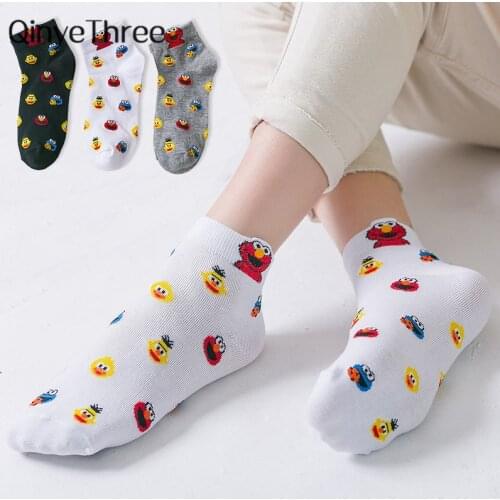 Women Cute Cartoon Expression Short Ankle Socks Happy Fashion Girls Funny Eared Lovers' Cotton Socks Dropship