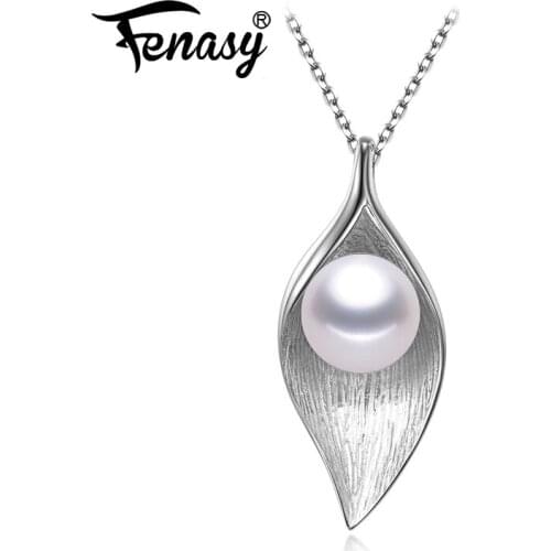 FENASY 925 Sterling Silver Pendant Necklace Pearl Jewelry Vintage Custom Natural Freshwater Pearl Necklaces For Women