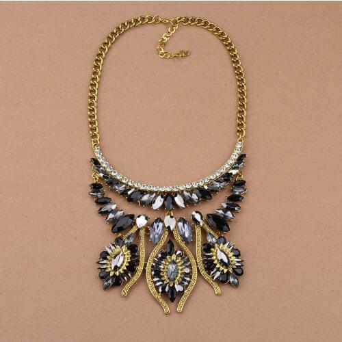 Womens Black-Color Crystal Statement Chokers Necklace Pendant Jewelry for Girls Layered Vintage Gold Plated Collar Necklaces