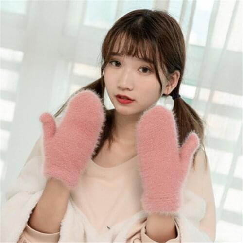 Winter new ladies knitted mink flocking package refers to warm gloves double add thickening pure color gloves JT-26