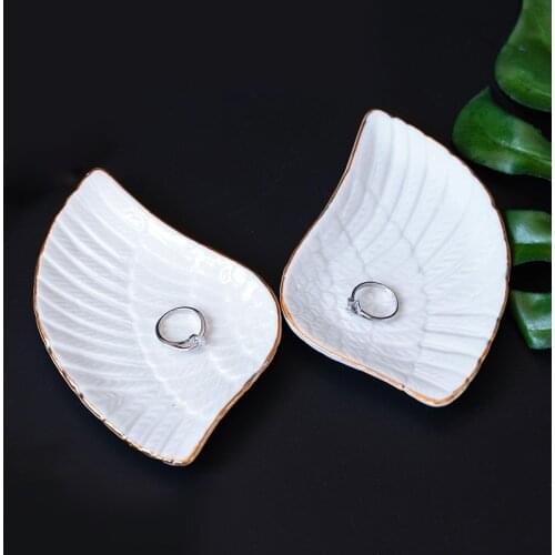 1 pair of feather wings ceramic plate creative plate jewelry plate pastry fruit plate jewelry storage box tray