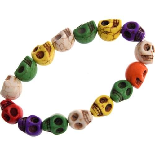 1 Pcs Turquoise Skull Beads Buddhist Prayer Bracelet & 1 Pcs Punk Satan Goat Skull Stainless Steel Locomotive Ring