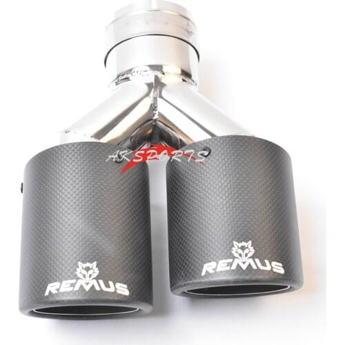 1PC Right Side Stainless Steel Universal Rolled Dual Matt Crbon Fiber Exhaust End Tail Pipe Muffler Tip With Remus Logo