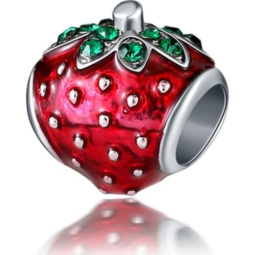 2021 Fruit Red Strawberry with rhinestone DIY Beads Suitable for Original Pandora Charm Bracelet Ladies Jewelry Making Gifts