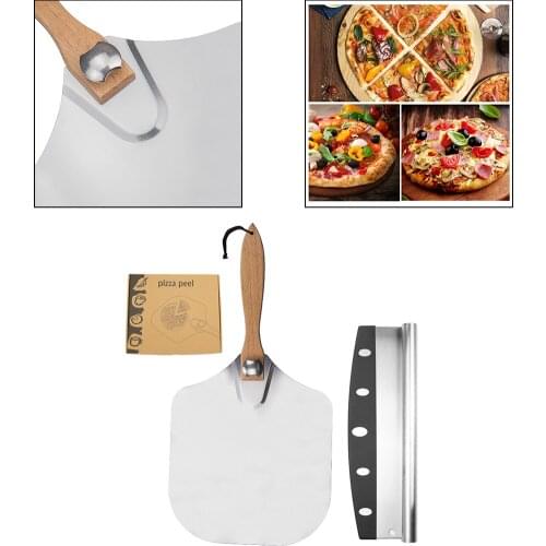 Aluminum Pizza Peel 12''x14'' and Pizza Cutter 14'' for Indoor and Outdoor Pizza Oven Homemade Pizza And Bread