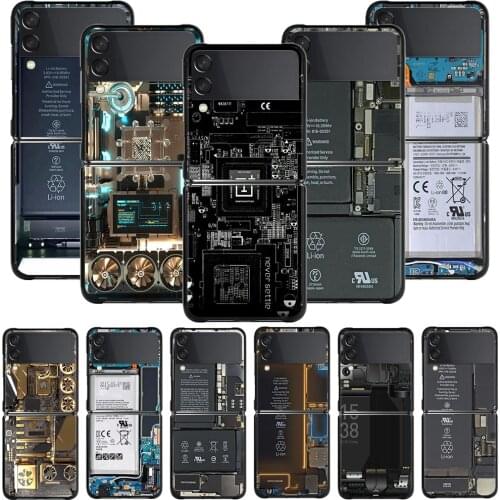 For Samsung Galaxy Z Flip3 5G Case For Samsung Galaxy Z Flip 3 Zflip 5G Black Hard PC Cases Circuit Board