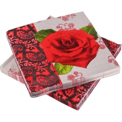 Decoupage wedding vintage Napkin paper cute tissue flowers red rose birthday party elegant towel decor Guardanapo serviettes