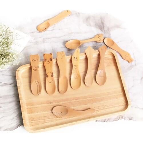 Animals Wooden Spoons Cute Cat Panda Pig Pattern Feeding Soup Spoon For Children Kids Home Kitchen Tablewares Supplies