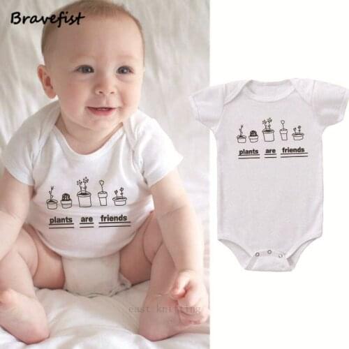 Newborn Bodysuits Cotton Short Sleeve 0-24Months Kids Jumpsuits Plants Are Friends Letters Print Infant Jumpsuits Child Clothes