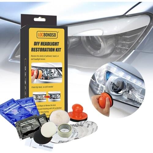 Headlight Lens Restoration Kit w/ Drill Pin DIY Headlight Haze Discoloration Repair Set Polish Cleaning Kit for Auto Motorcycle