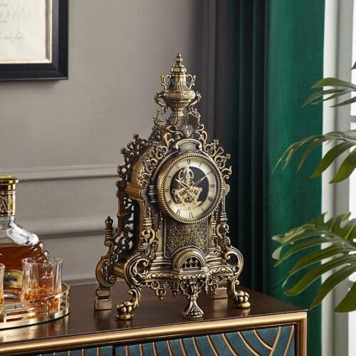 European Luxury Retro Table Clock Living Room Office Vintage Desk Clock Antique Clocks Home Decoration American Table Watch