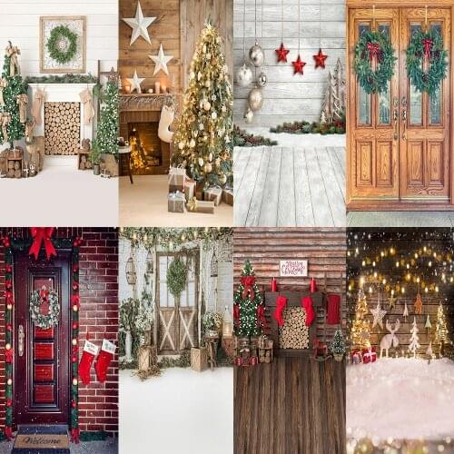 Winter Christmas Tree Backdrop Fireplace Santa Sock Gift Bell XMAS Board Kid Photography Background Photozone Photo Studio Decor