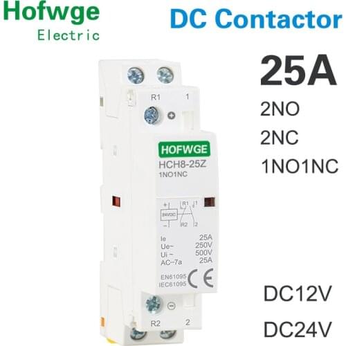 HCH8-25 DC Contactor 2P 25A 2NO DC12V DC24V Automatic Householdr Contactor Din Rail Type