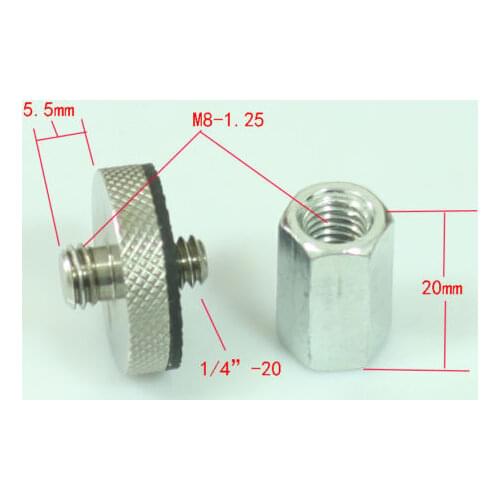 Metal Adapter unit M8-1.25 Female to 1/4"-20 male for tripod head camera monpod