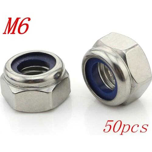 Metric M6 304 Stainless Steel Hex Head Nylon Insert Lock Jam Stop Nuts 50pcs/Lot Free Shipping