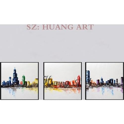 Fashion Design Colorful Abstract Modern City Oil Painting for Wall Decor Hand-painted Rich Colors Abstract Building Oil Painting