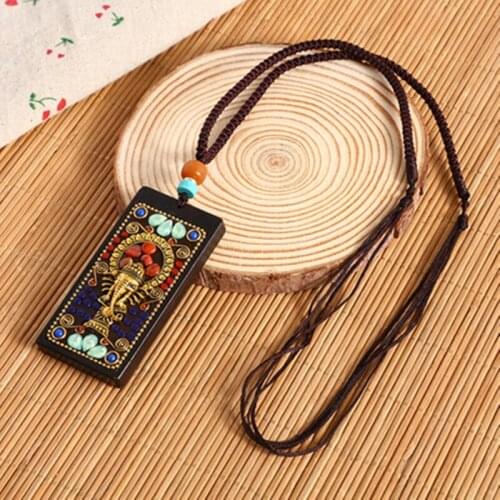 Fashion vintage Ancient Nepal Thangka Buddha statue god ebony Elephant pendant necklace exotic for men and women sweater chain