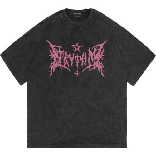 Hip Hop Streetwear Washed Star Print T-Shirt 2021 Men Harajuku Cotton Casual T-Shirt Summer Male Short Sleeve Tops Tees Black