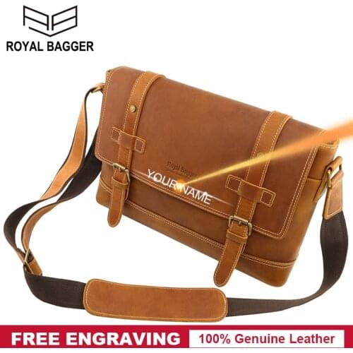 Royal Bagger Genuine Leather Messenger Bags for Men Crazy Horse Leather 13 Inch Laptop Shoulder Sling Bag Europe Style Casual