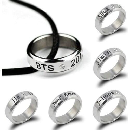 2020 Jimin Fashion Jewelry Ring Men Titanium Steel Letters Rings For Women Ring Titanium Steel Crystals Ornaments Gift