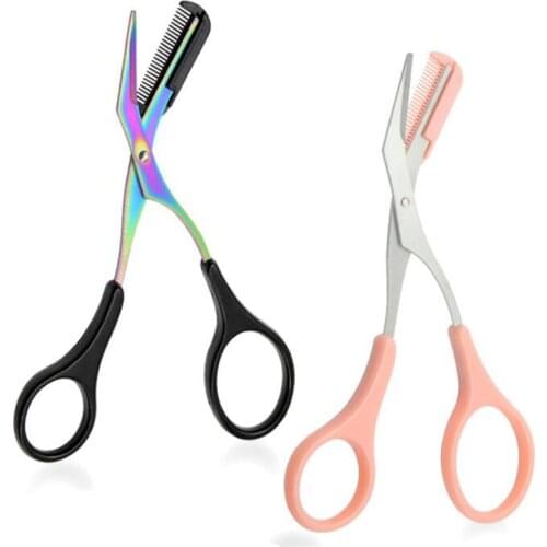 Eyebrow Trimmer Scissors Stainless Steel Washable Shaver With Comb Removable Eyelash Hair Remover Shaver Cutter Color Titanium