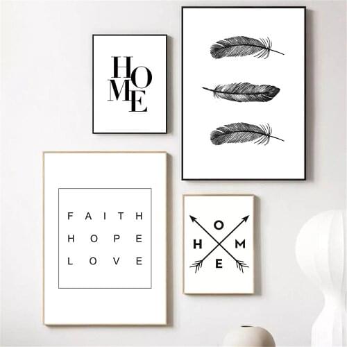 Black And White Feather Poster Quotes Canvas Painting Nordic Pictures Living Room Decoration Minimalist Wall Art Canvas Painting