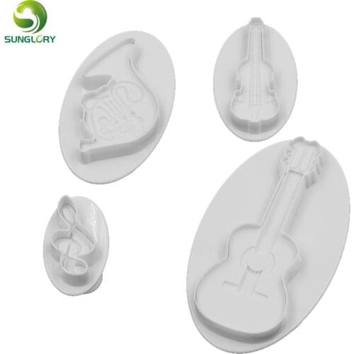 Plastic DIY 4PCS Musical Instruments Plunger Cutter Guitar Violin Fondant Cake Mold Cookie Cutter Cake Decorating Tools Bakeware