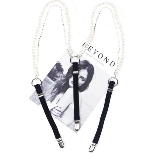 Rhinestone crytal silver claw beads suspenders on women shirt O-Ring Garters rubber Elasticity Belt Pearl braces for jeans Strap