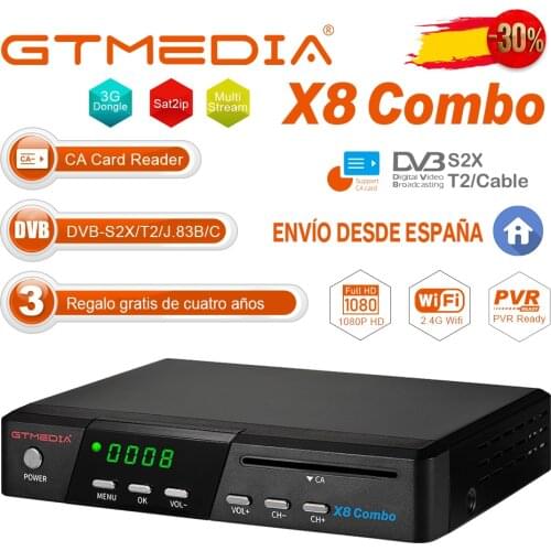 GTMEDIA X8 COMBO 1080P Satellite TV Receivers DVB-S2/S2X/T2/Cable /J.83B HD TV Box Integrated WiFi Support H.265 CA Card Slot