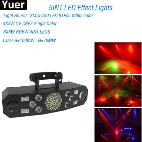 Professional Strobe Laser Pattern Flash Derby 5IN1 Stage Effect Light DJ Disco Projector DMX 512 Control Club Party Light Show
