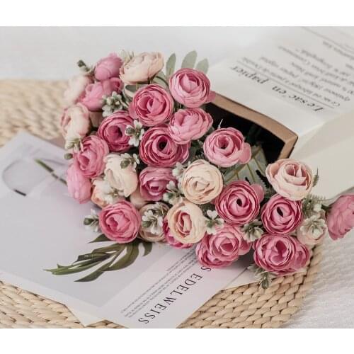 Multi Candy Artificial Flower Rose Wedding Bouquet Silk Flower for Home Party Table Decoration Fall Decorations