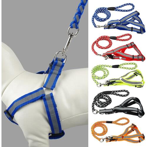 Step-in Adjustable Reflective Nylon Noctilucent Small Dog Puppy Harness Leash Lead Set Safety For Walking 5 Colors 3 Sizes