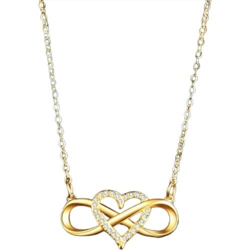 Romantic Rose Gold Silver Colour Infinite Love Necklace Classic Infinity Symbol Love Heart CZ Necklace