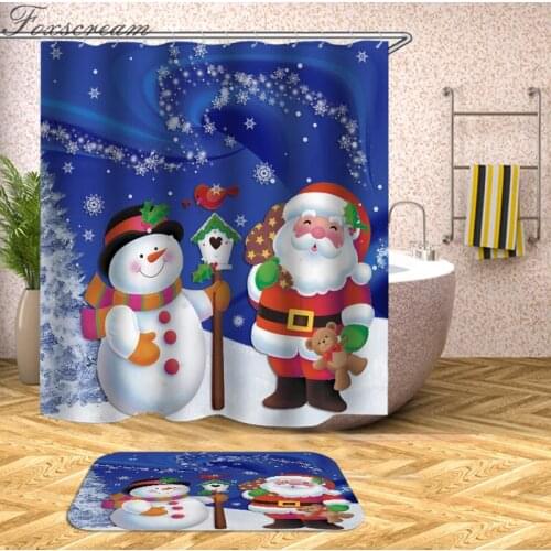 Merry Christmas shower curtain fabric 3d bathroom shower curtains bath curtain waterproof curtains with hooks