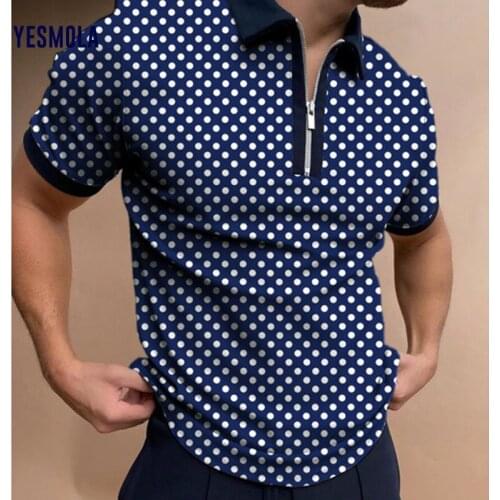 YESMOLA Polo Shirt Printed Dot Zipper Design Mens Top Summer New Men Shirt Matching Clothes Harajuku Mens Streetwear