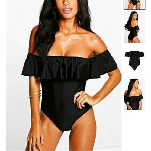 Off Shoulder Sexy One-piece Swimwear Swimsuits Mature Women Young Girls Stylish Ruffle Push Up Girls Modest Swimwear M17089