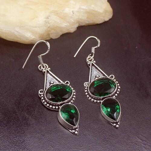 Gemstonefactory Big Promotion Unique 925 Silver Emerald Green Topaz Sunny Women Ladies Gifts Dangle Drop Earrings 20212236