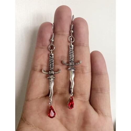 Dagger Earrings with Red Blood,Knife Earrings,red Drop Earring,horror Jewelry