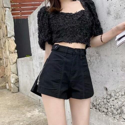 Spring and summer new womens shorts high waist loose thin wide leg pants denim shorts female hot pants
