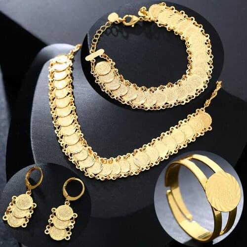 SONYA Dubai Gold Color Jewelry Sets Necklace Bracelet Ring Earrings For Women Africa sets/Middle Eastern Coin Ornament Bijoux