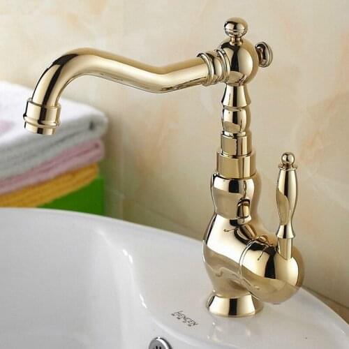 Modern Gold Color Polished Brass Swivel Spout One Hole/Handle Kitchen/Bar Bathroom Sink Faucet Hot&Cold Mixer Tap agf053