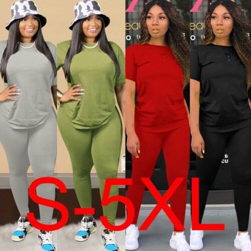 Casual Women Tracksuit Summer Short Sleeve Tee +Legging Home Casual Wear Sports Loose Clothing Set Plus Size 5XL