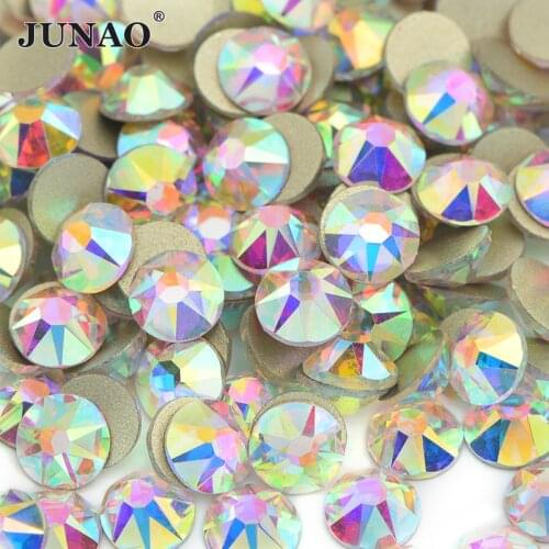 JUNAO 16 Facet SS16 20 30 Crystal AB Glass Rhinestone Flat Back Glass Stones Nail Decoration Non Hotfix Crystal Strass Applique