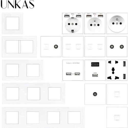 UNKAS Modules DIY Combination Free Matching French EU Socket USB Charger TV RJ12 Telephone RJ45 Computer Glass Panel Outlet