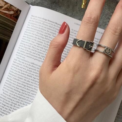 Vintage Silver Color Metal Punk Chain Cross Open Rings Belt Buckle Design Finger Rings for Women men Party Jewelry Gifts